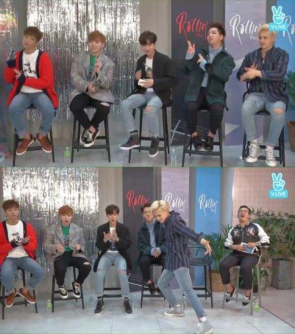 B1A4가 '롤린' 안무를 살짝 공개했다. 네이버 V앱 캡처