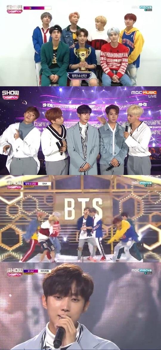 방탄소년단, B1A4가 컴백했다. MBC뮤직 '쇼챔피언' 캡처