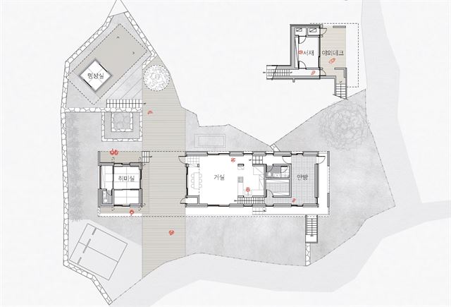 멋진 할아버지집 배치도. 안채와 별채를 나누고 북쪽에 여분 공간을 하나 더 만들었다. 아키텍케이 제공