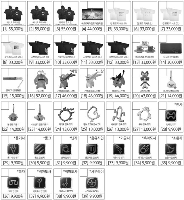 <파이널판타지 14> 공식 홈페이지를 통해 공지된 판매 굿즈. 디스이즈게임 제공.