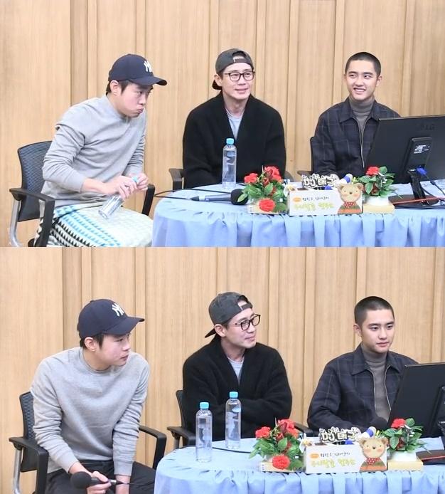 김동영 신하균 도경수(왼쪽부터)가 '컬투쇼'에 게스트로 출연했다. SBS 파워FM '두시탈출 컬투쇼' 보는 라디오 캡처