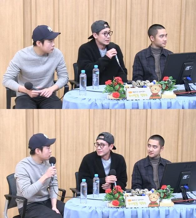 김동영 신하균 도경수(왼쪽부터)가 '컬투쇼'에 게스트로 출연했다. SBS 파워FM '두시탈출 컬투쇼' 보는 라디오 캡처