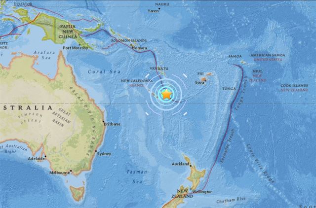 20일 남태평양 지진 발생 위치. 미 지질조사국 웹사이트 캡처