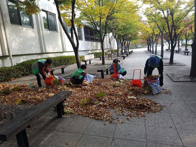 경기 성남시 공공근로사업 참가자들이 환경정비를 하는 모습. 성남시 제공