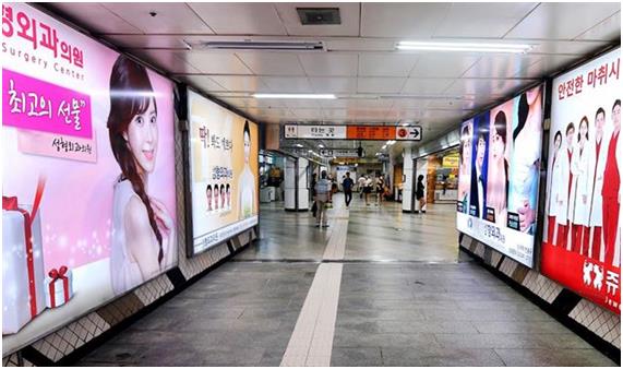 강남구의 한 지하철역에 들어찬 성형외고 광고. 한국일보 자료사진