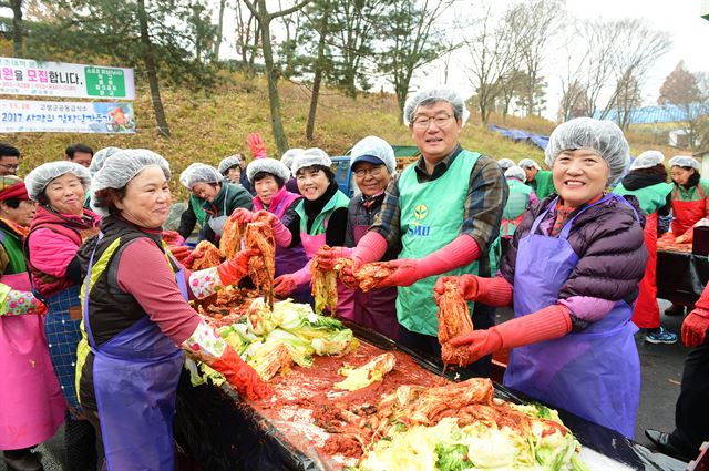 고령군새마을회 회원들이 '사랑의 김장' 담그기 행사에 참여하고 있다. 고령군 제공