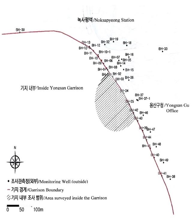 용산기지 외부 지하수 환경조사 지점. 한미 SOFA 합동위원회 제공