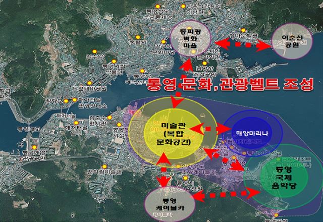 전국의 68개 도시재생 뉴딜사업 중 규모가 가장 큰데다 '한국판 말뫼'로 주목 받고 있는 통영시 '글로벌 통영 르네상스'사업 기본 구상도. 경남도 제공