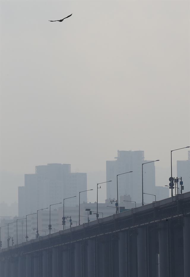 14일 서울 시내에 미세먼지가 잔뜩 끼었다. 이날 미세먼지 농도는 ‘나쁨’ 수준을 보였다. 연합뉴스