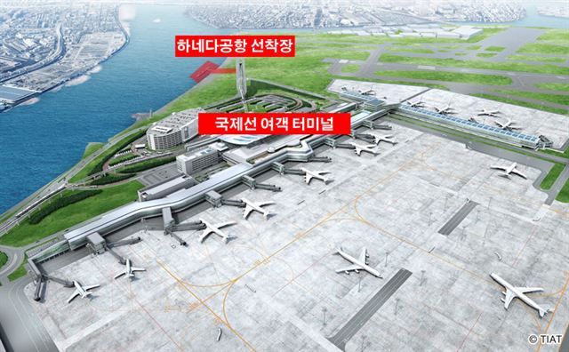 도쿄 도심으로 30분내 들어갈 수 있는 하네다공항. 여객터미널과 선착장 모습. 하네다공항 홈페이지 캡처.