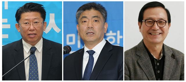 천안시장 출마를 선언한 김영수 천안시의원, 전종한 천안시의장, 박상돈 전 국회의원(왼쪽부터)