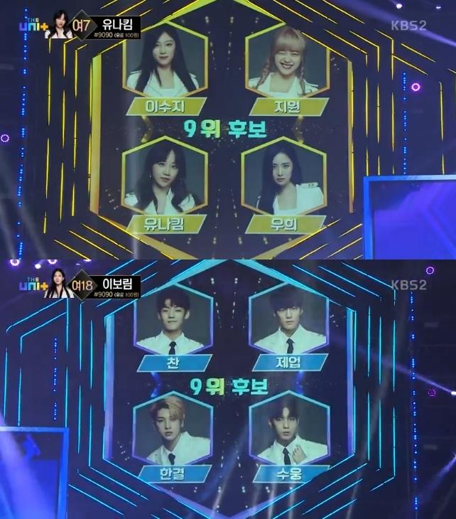 각 유닛의 9위 후보 8명이 공개됐다. KBS2 '더유닛' 캡처