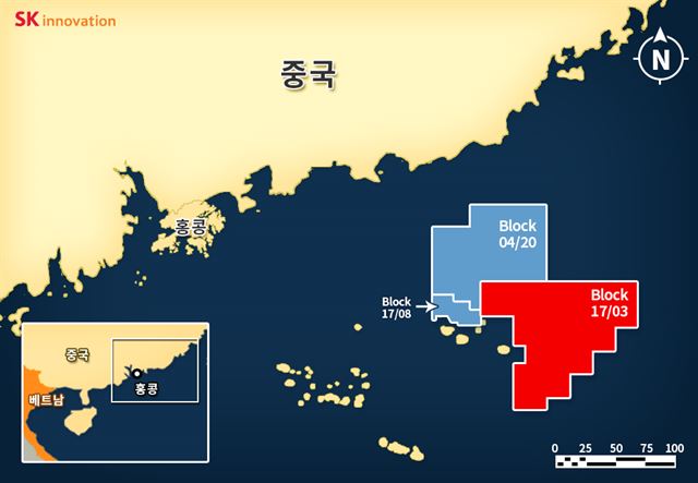 중국 남중국해 PRMB 17-03 광구 위치도. SK이노베이션 제공