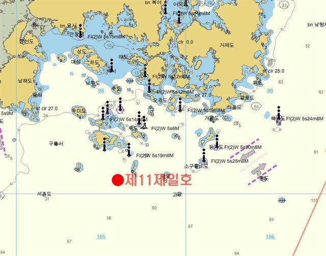 통영 어선 전복 위치도. 경남도 제공