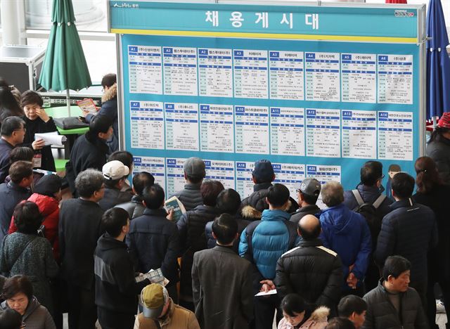 지난달 27일 오후 경기도 용인시청에서 열린 '2018 용인시 채용박람회'가 구직자들로 붐비고 있다. 연합뉴스