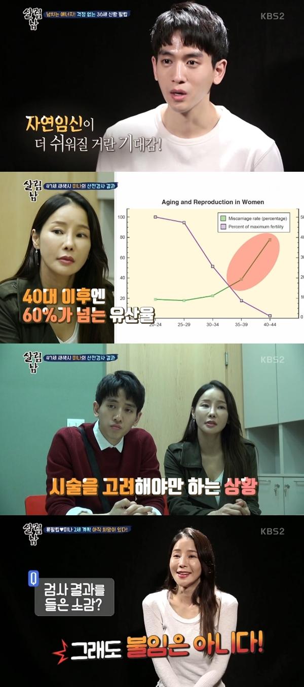 미나와 류필립이 자연임신 가능성을 검사했다. KBS2 '살림하는 남자들' 캡처