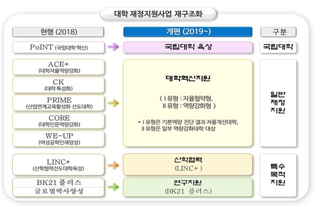 대학재정지원사업 개편안. 교육부 제공