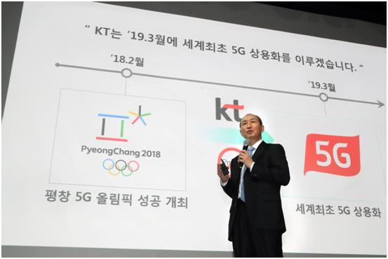 오성목 KT 네트워크부문장(사장)이 22일 서울 광화문 KT 사옥에서 2019년 3월 성공적인 5G 상용화를 약속하고 있다. KT 제공