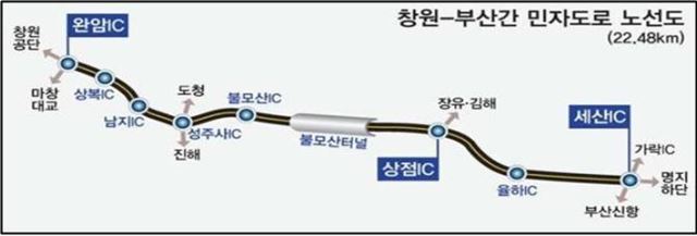 창원-부산간 민자도로 노선도.