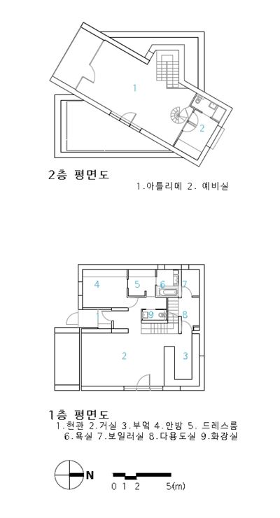 인화이트 1,2층 평면도. 아으베아키텍처스 제공