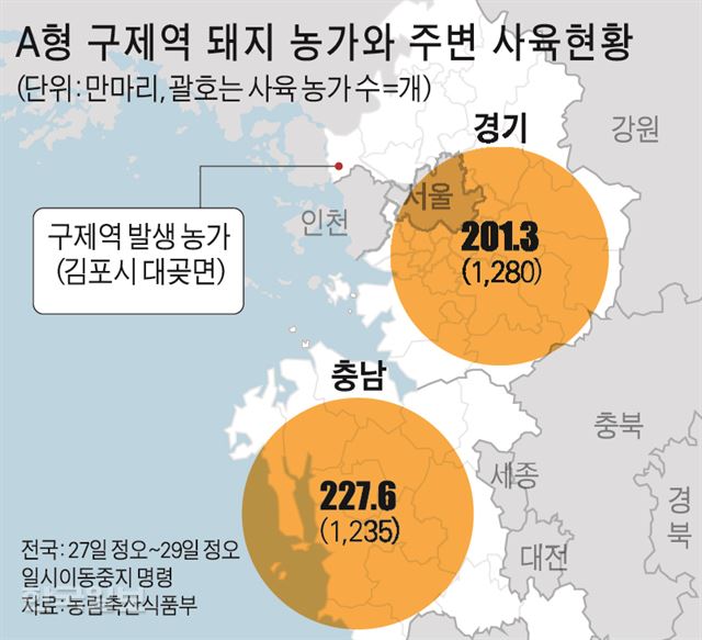 [저작권 한국일보]구제역 돼지농가와 주변 사육현황 박구원기자