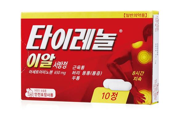 국내 시판 중인 아세트아미노펜 650mg 제제인 타이레놀 이알 서방정.