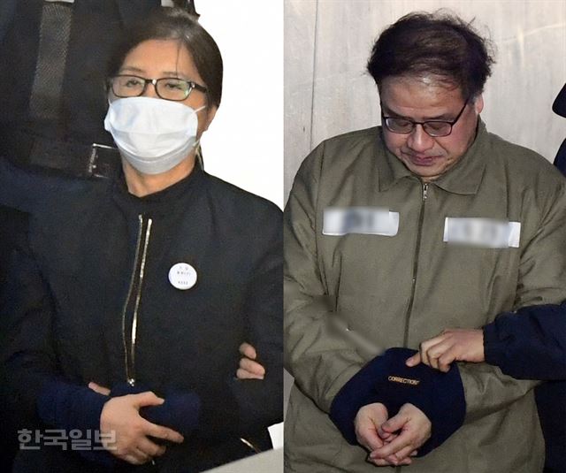 최순실과 안종범 전 청와대 정책조정수석이 11일 오전 서울 서초둥 고등법원에서 열린 항소심에 출석 하고 있다. 신상순 선임기자