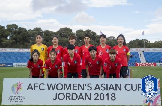 요르단 암만 여자 아시안컵에 출전 중인 여자 축구대표팀. 대한축구협회 제공