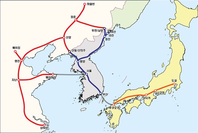동북아 고속철도 개념도. 한국교통연구원 제공