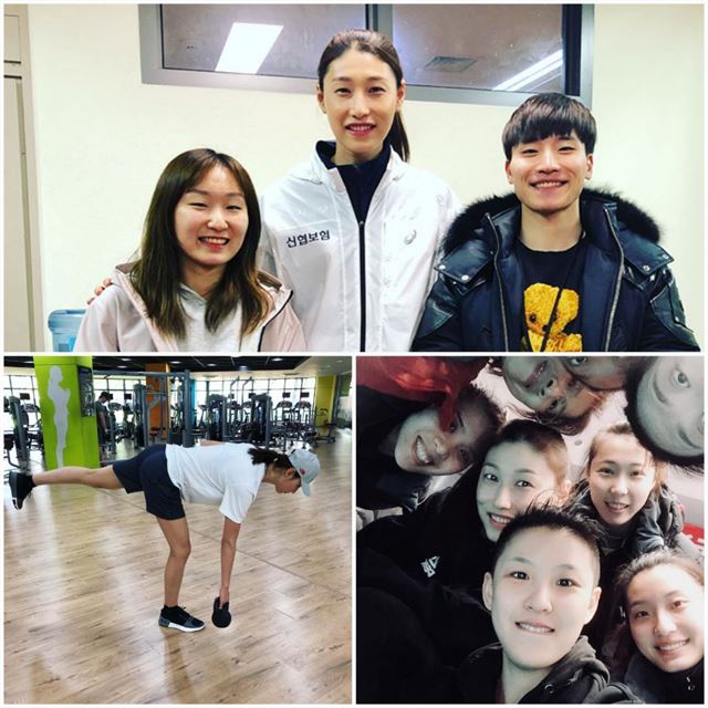 김연경은 언제나 꾸임없고 솔직한 모습으로 큰 사랑을 받는다. 평소 친하게 지내는 쇼트트랙 국가대표 최민정, 서이라와 한 컷.(위) 대표팀 소집 전 개인 훈련을 하는 모습.(아래 왼쪽) 중국 상하이 동료들과의 다정한 모습. 김연경 인스타그램