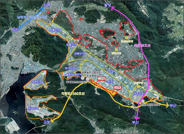 창원시는 창원국가산업단지 확장지역을 첨단특화산업단지로 조성키로 했다. 사진은 창원국가산단 확장지역 위치도. 창원시 제공