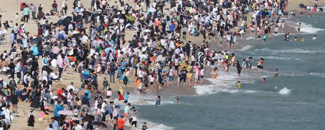 석가탄신일인 22일 오후 부산 해운대해수욕장을 찾은 관광객들이 바다를 보며 휴일을 즐기고 있다.뉴스1