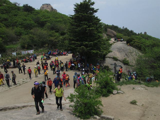 최근 고지대 입산통제 기간이 끝나자 국립공원 속리산 문장대가 등산객들로 붐비고 있다. 국립공원관리공단 제공