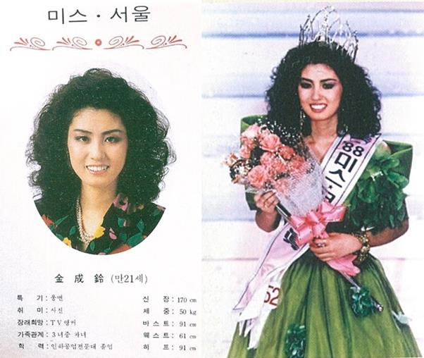 1988년 미스코리아 진 김성령이 바통을 이어받았다. 미스코리아 60주년 기념집 제공