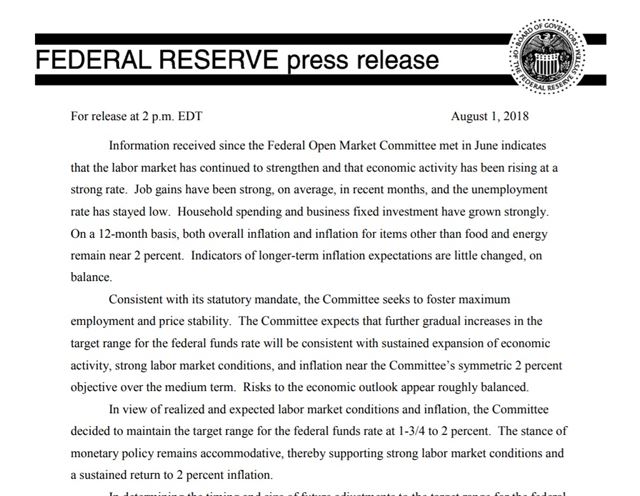 미국 연방준비제도(Fed)가 배포한 FOMC 성명서 보도자료. 연준 홈페이지