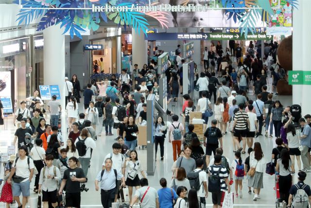 5일 오전 인천국제공항 면세구역이 휴가객들로 붐비고 있다. 연합뉴스