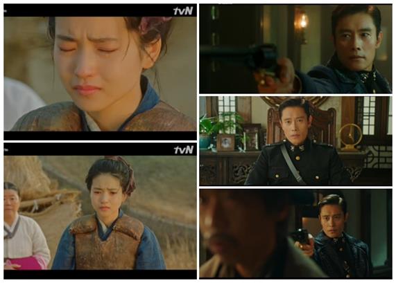 ‘미스터 션샤인’ 김태리가 이병헌을 생각하며 눈물을 흘렸다. tvN 캡처