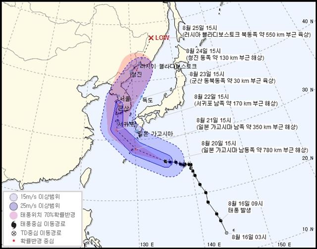 제19호 태풍 솔릭 예상 경로. 기상청 제공