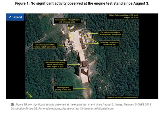 미국의 북한 전문매체 38노스는 22일 북한의 서해위성발사장의 해체 작업이 지난 3일 이후 별다른 진전이 없다며 관련 위성사진을 공개했다. 38노스 홈페이지 캡처