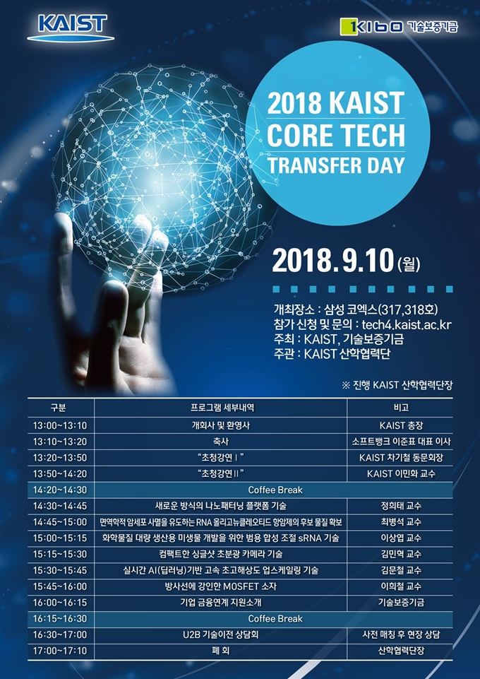 '2018 KAIST 핵심 특허기술 이전 설명회' 포스터. KAIST 제공.