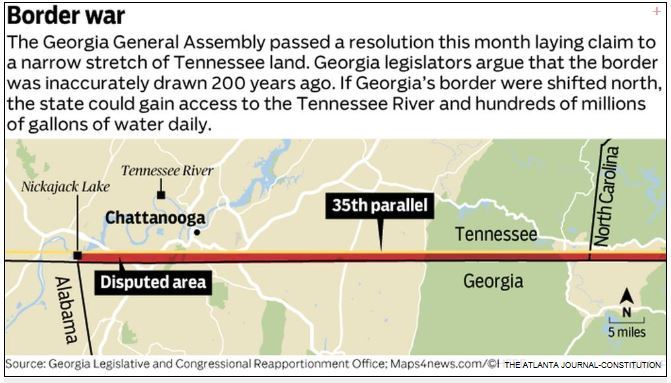 미국 조지아주와 테네시주 사이의 주경계선. AJC 홈페이지 캡쳐