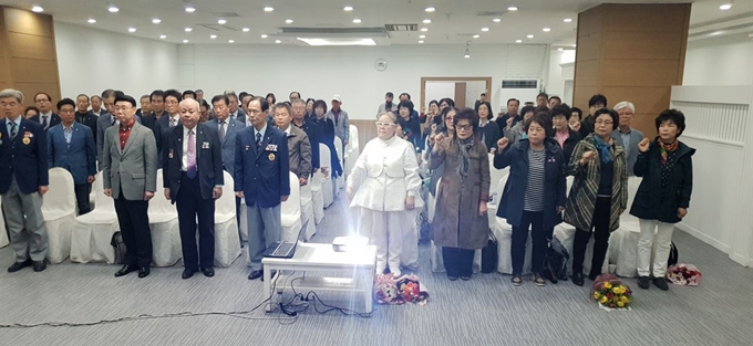 11일 대구 달서구 용산동 재향군인회관 지하 1층 강당에서 ‘재향군인회 창설 66주년’ 기념행사가 열렸다. 김민규기자 whitekmg@hankookilbo.com