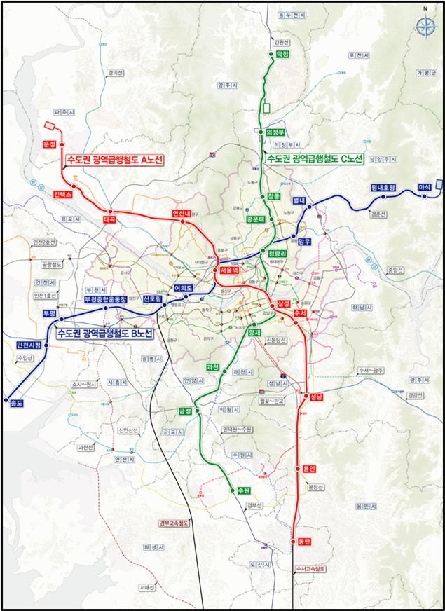 수도권광역급행철도(GTX) 노선도. 경기도 제공