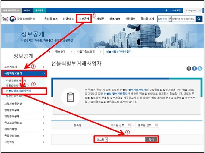 공정거래위 홈페이지 통한 상조업체 자본금 및 재무건전성 조회 방법. 경기도 제공