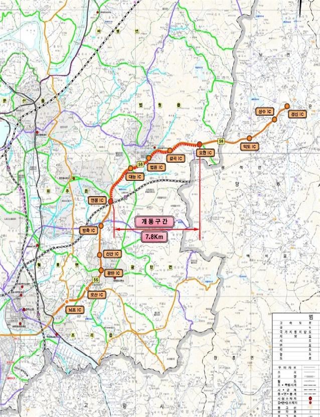 경기 파주시와 양주시를 잇는 국지도 56호선 노선도. 경기도 제공