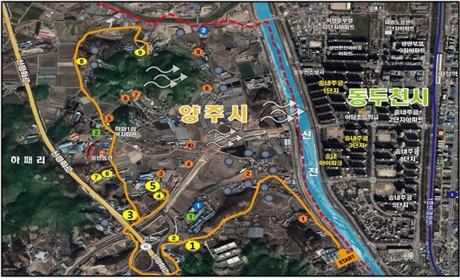 양주 축사 이동경로 및 동두천 악취 피해 경로. 경기도 제공