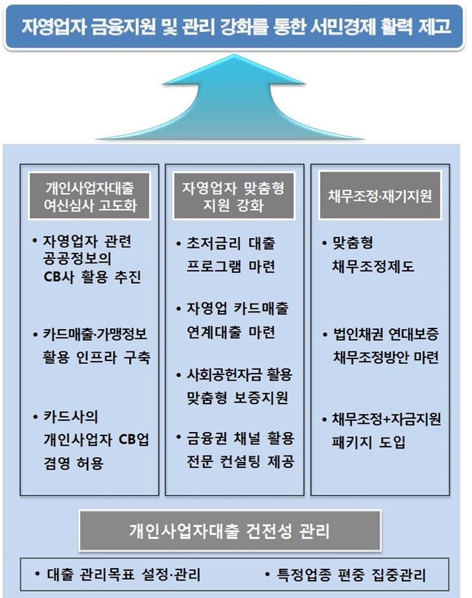 자영업자 금융지원 및 관리 강화 방안. 금융위원회 제공