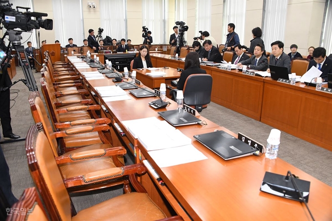 자유한국당을 비롯한 야당 소속 의원들이 '조 후보자가 지난 2017년 대선 때 문재인 캠프에서 활동했다'고 주장하며 후보 부적격을 지적하며 불참 한 채 청문회가 열리고 있다. 오대근기자