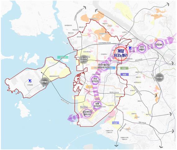 인천도시공사는 제3기 신도시인 인천 계양테크노밸리를 중심으로 상암에서 송도를 잇는 새 경인 산업축을 연결할 계획이라고 13일 밝혔다. 인천도시공사 제공