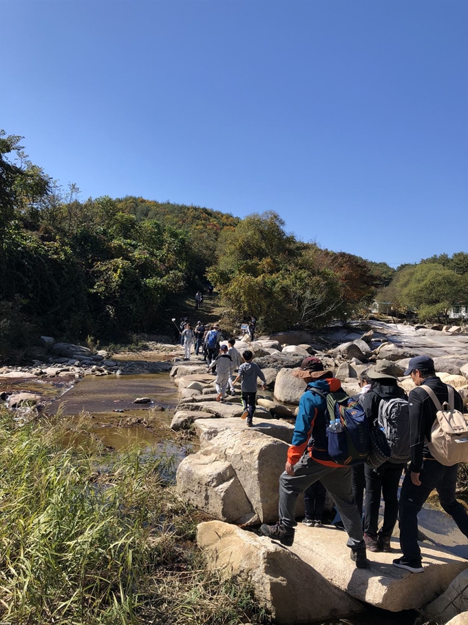 산림청이 주관한 숲길이용자 만족도 조사에서 전국 1위를 차지한 문경 선유동천나들길을 탐방객들이 걷고 있다. 경북도 제공